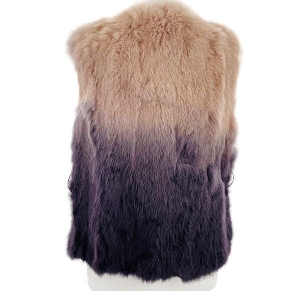 Anthro Love Token Purple Pink Ombre Genuine Rabbit Fur Lined Ribbon Belt Vest S - Picture 7 of 12